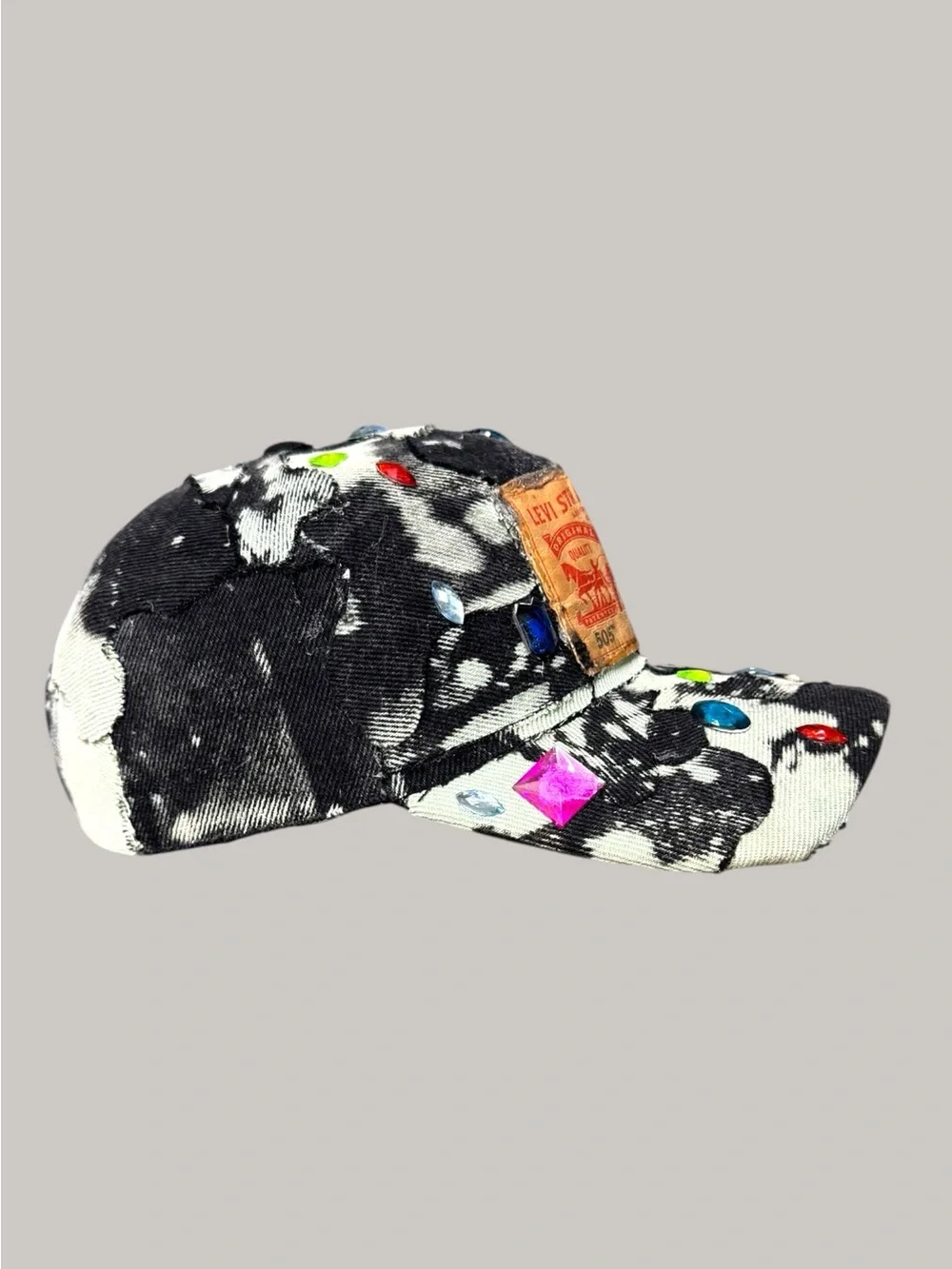 Levi's Black & White Denim Kids Cap with Multicolor Gem Accents